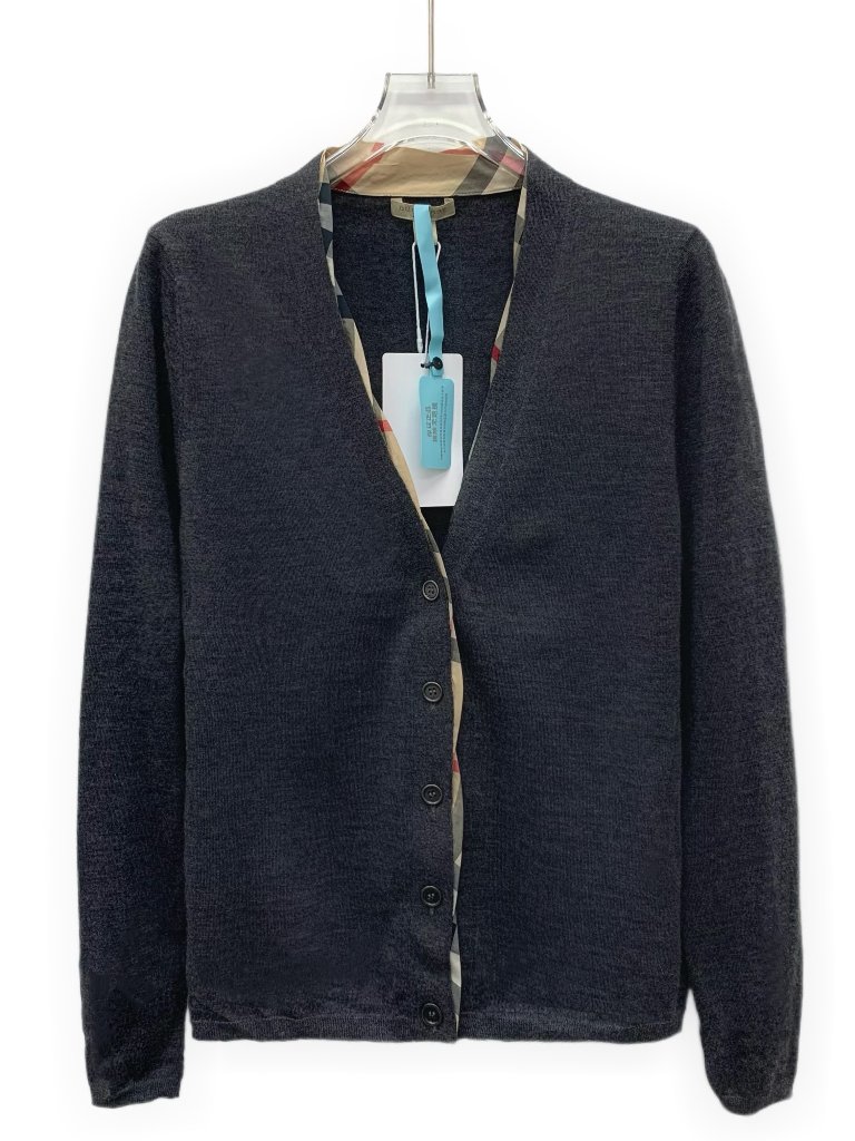 J30701 Burberry Dark Gray Wool V-Neck Single-Breasted Cardigan Jacket M Size